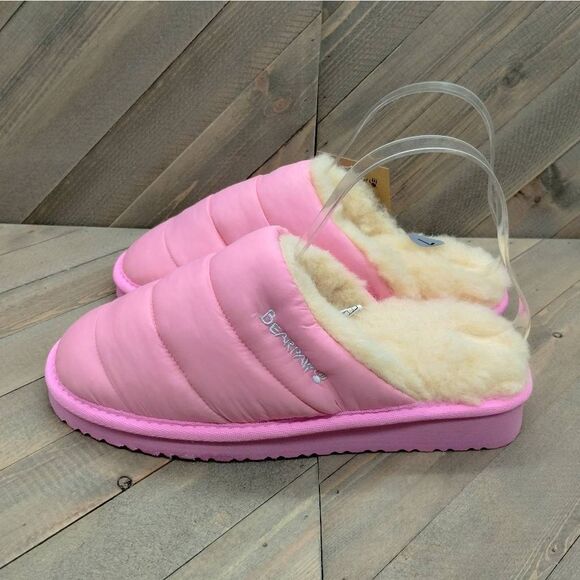 Bearpaw Puffy Scruff Wool Lined Slippers Women's Size 7 Pink Casual Cushioned - Picture 2 of 9